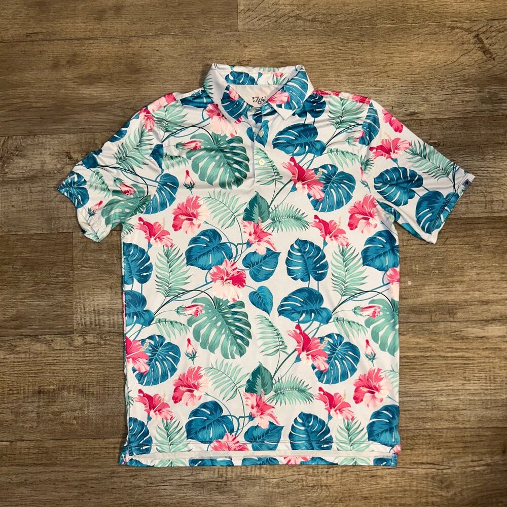 1764 Golf Flower Shirt Polo Mens Medium